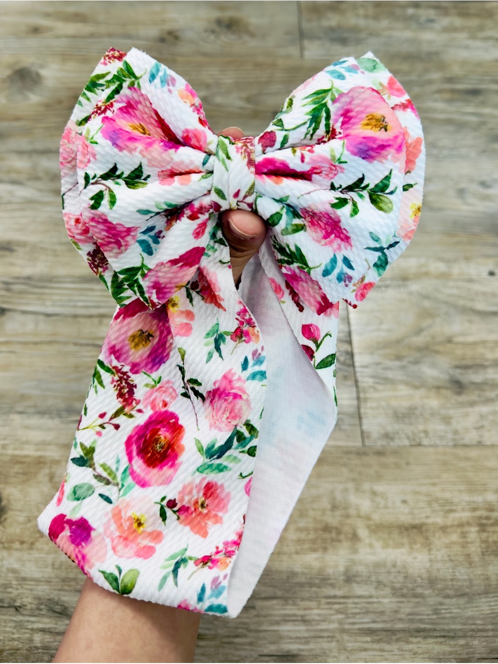 Big Bow Headband Baby Girl 3-6M Pink Green Floral Bullet Fabric